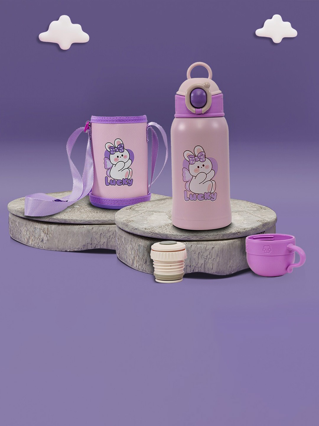 

Yellow Bee Purple Bunny Stainlees Steel Flask Water Bottle - 500ml