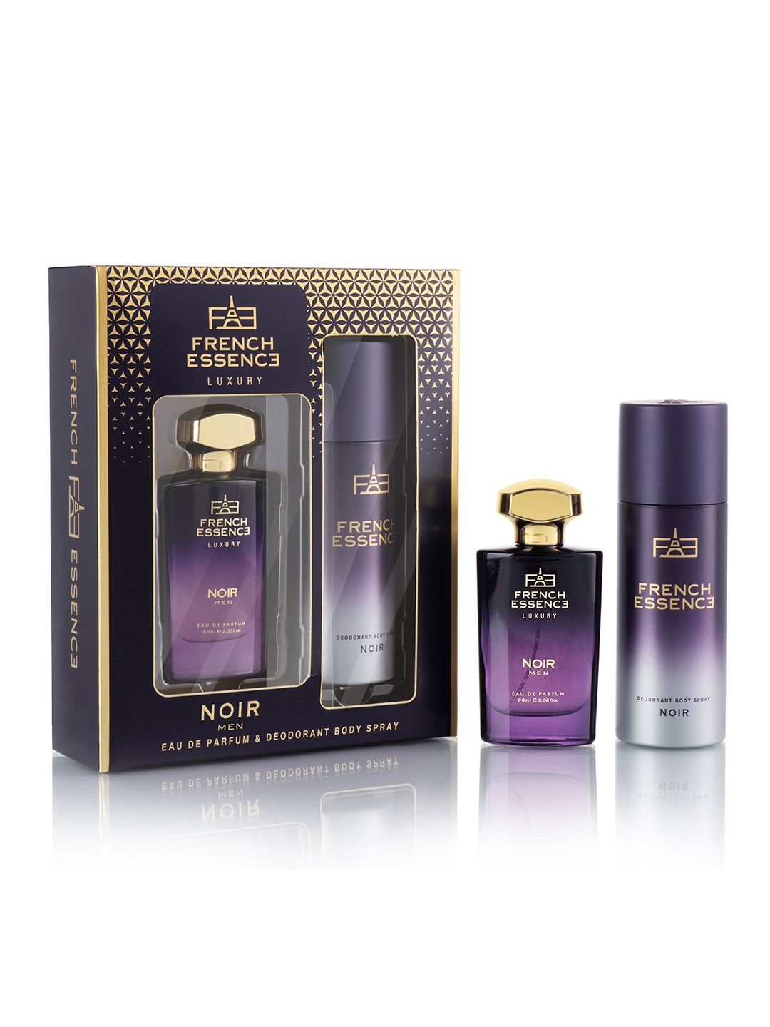 

FRENCH ESSENCE Men Set of Noir Luxury Eau De Parfum - 60ml & Deodorant Body Spray - 150ml, Blue