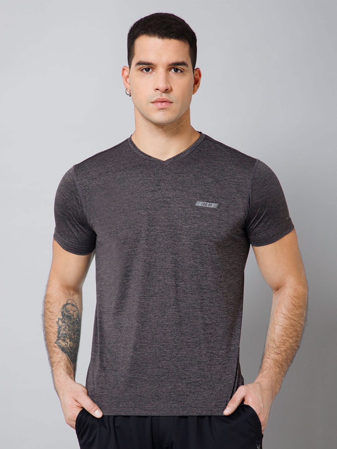 

Cantabil V-Neck Cotton T-shirt, Grey melange