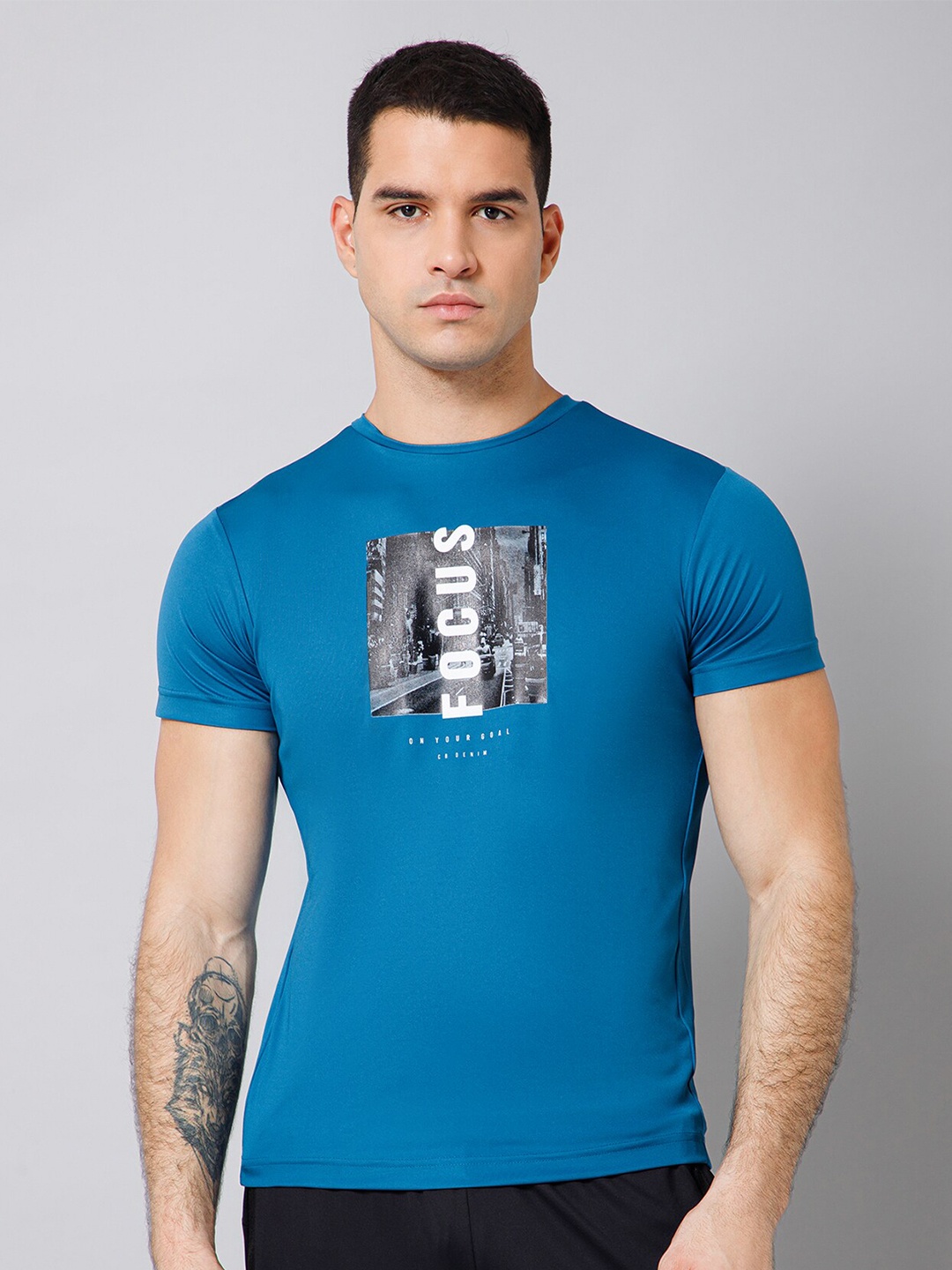 

Cantabil Graphic Printed Cotton T-shirt, Turquoise blue