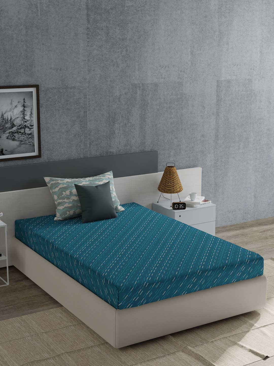 

MYTRIDENT Everyday Navy Blue Geometric Cotton 120 TC Single Bedsheet & 1 Pillow Cover