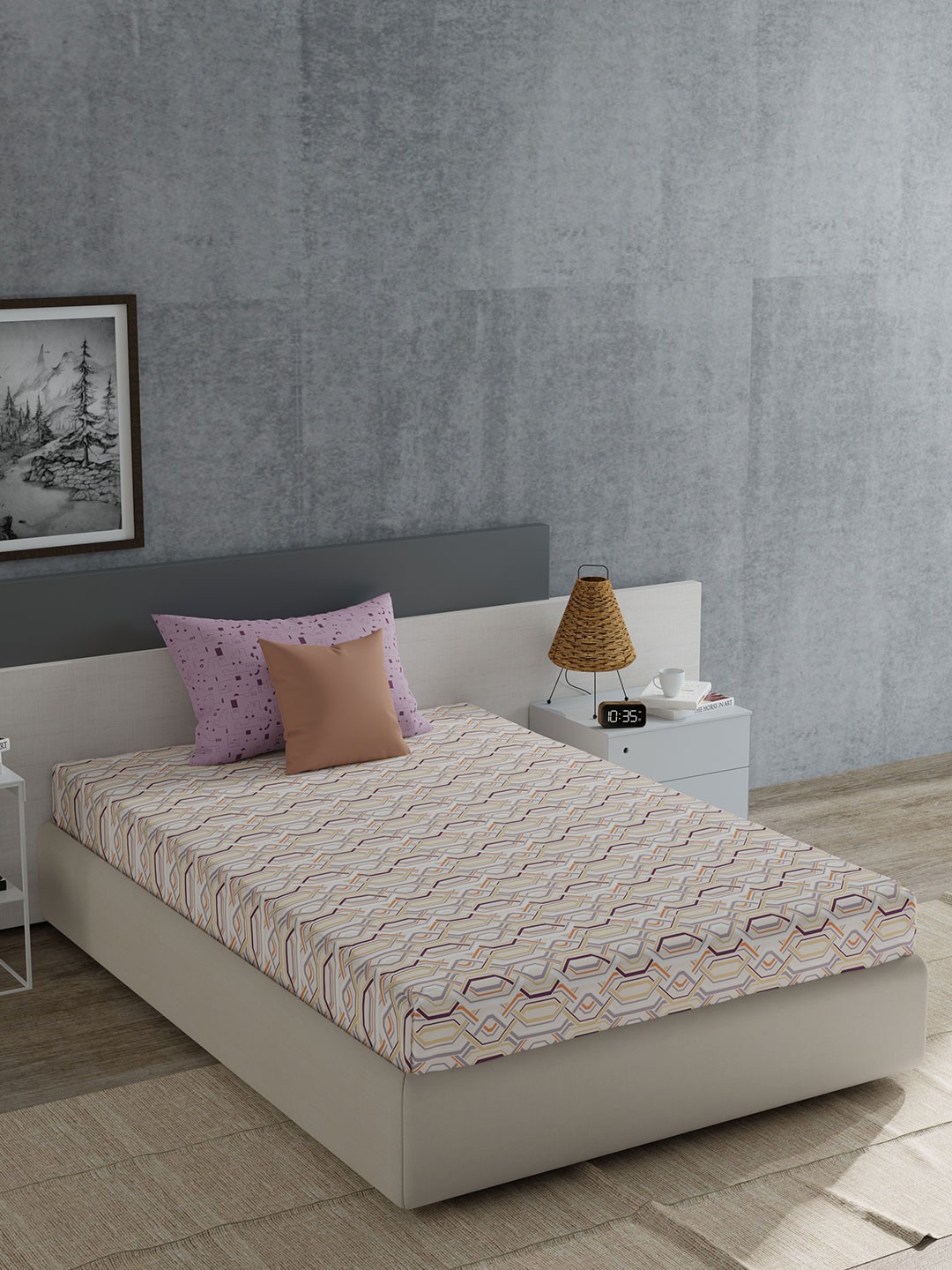 

MYTRIDENT Brown & White Geometric Cotton 120 TC Single Bedsheet With 1 Pillow Cover