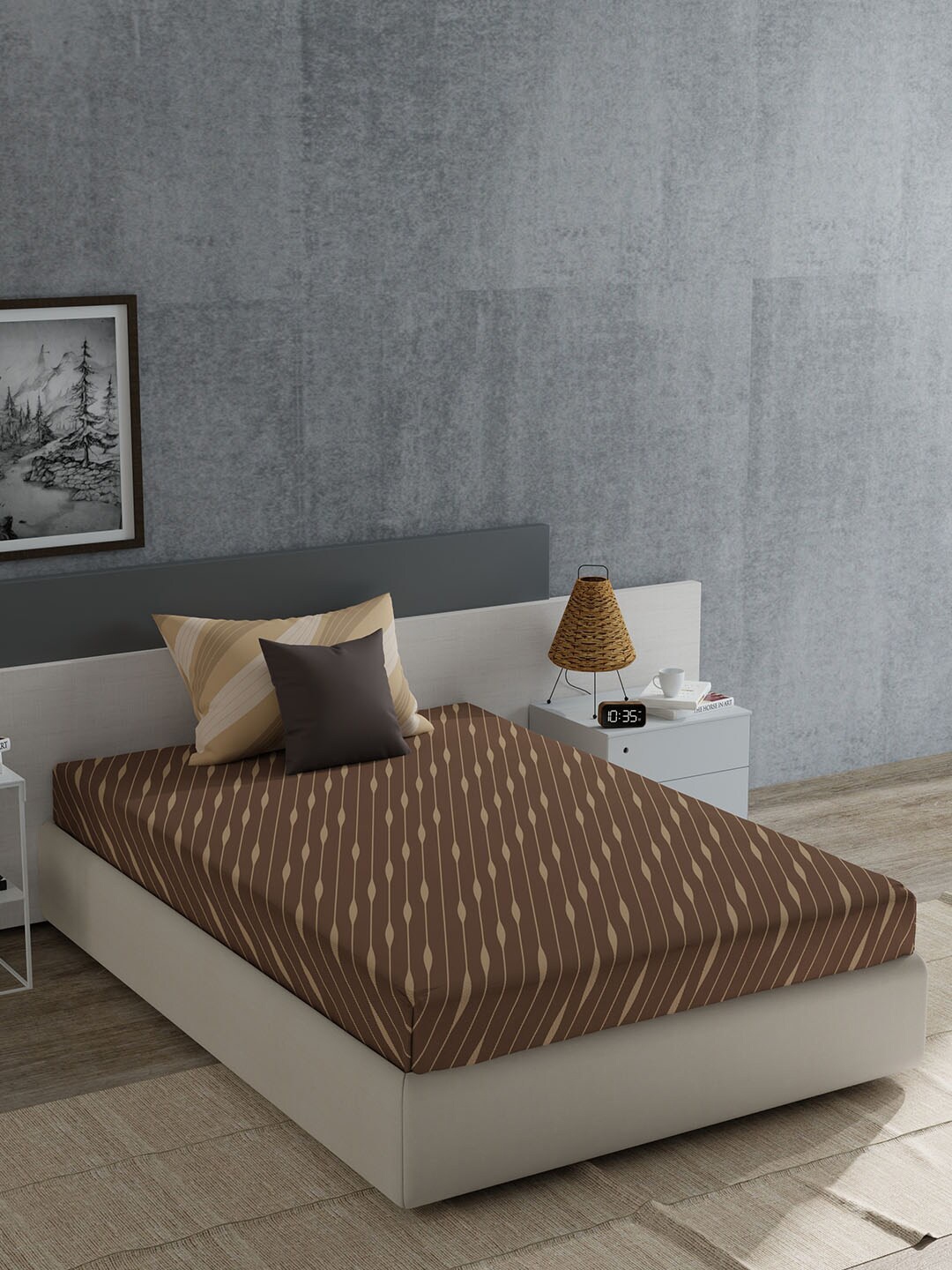 

MYTRIDENT Brown & Beige Geometric Cotton 120 TC Single Bedsheet With 1 Pillow Cover