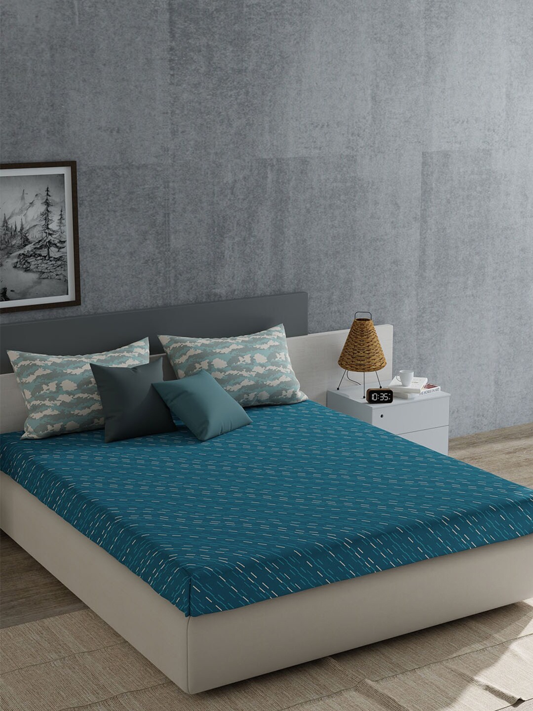 

MYTRIDENT Naomi Navy Everyday Flat 120TC Queen Cotton 1 Bedsheet with 2 Pillow Covers, Navy blue