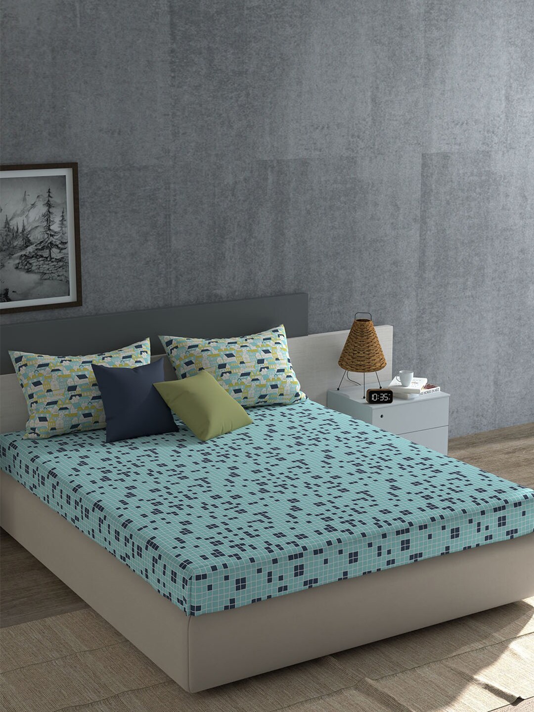 

MYTRIDENT Everyday Turquoise Blue Pure Cotton 120 TC Queen Bedsheet with 2 Pillow Covers