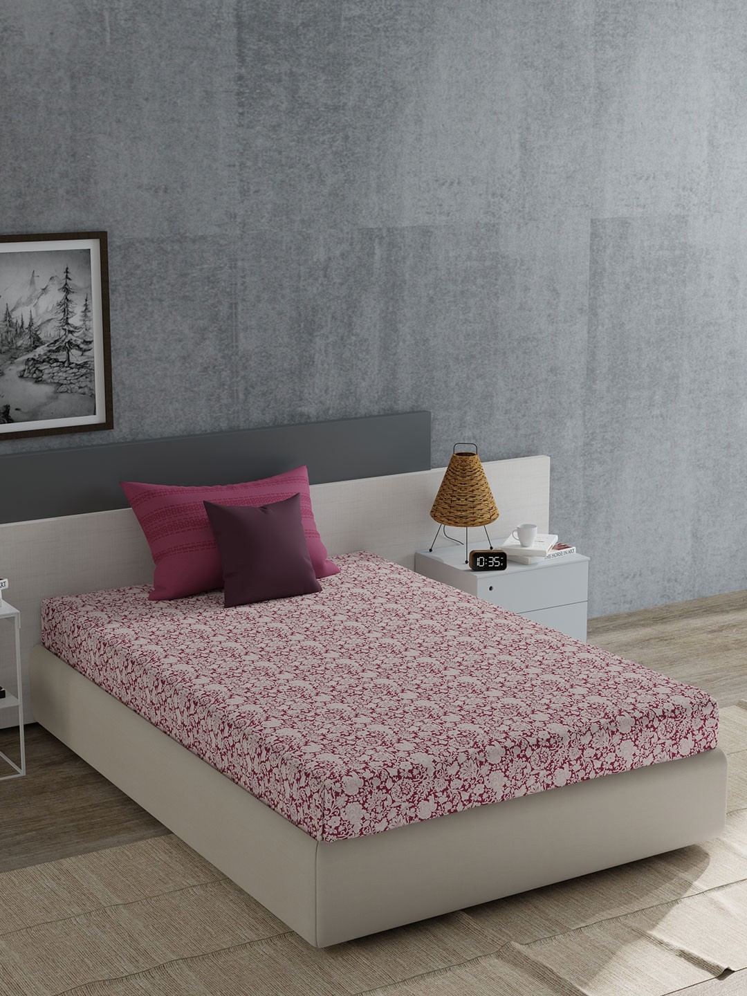 

MYTRIDENT Everyday Maroon & Beige Floral Cotton 120 TC Single Bedsheet & 1 Pillow Cover