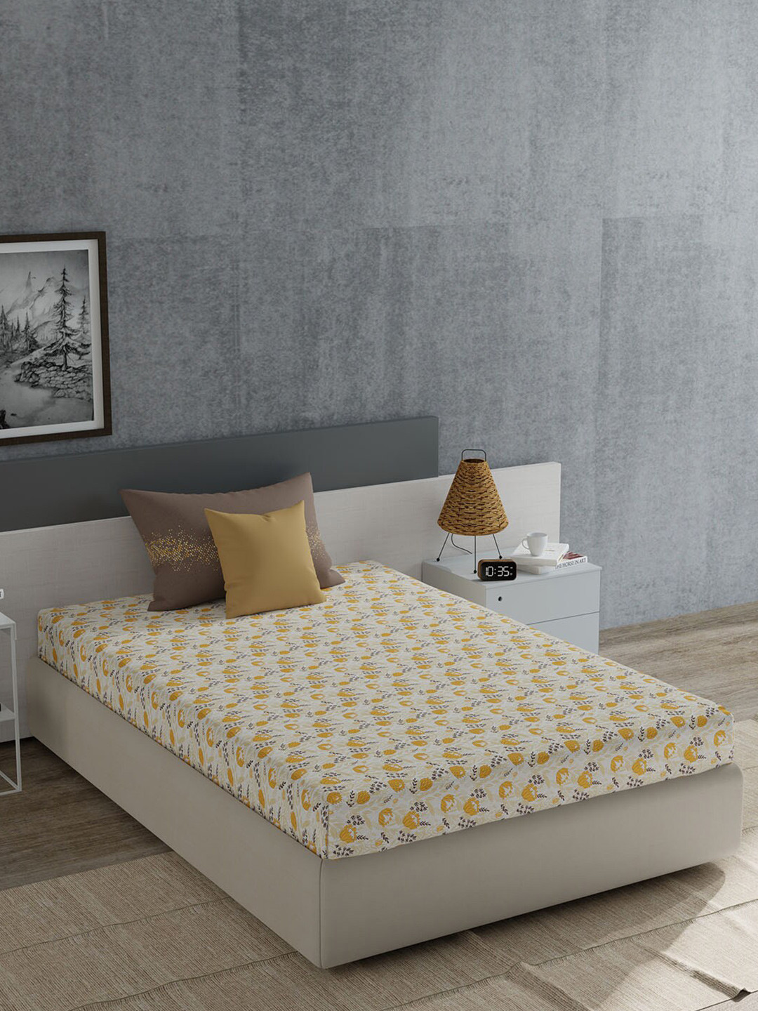 

MYTRIDENT Everyday Yellow Floral Pure Cotton 120 TC Single Bedsheet With 1 Pillow Cover