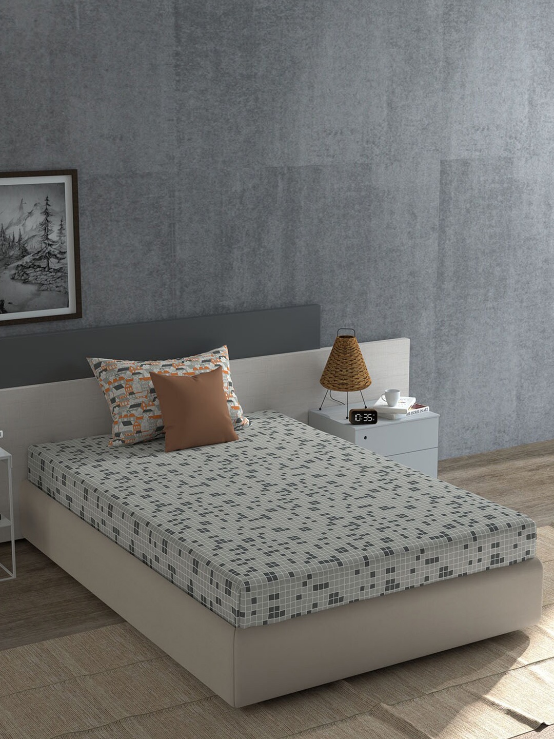 

MYTRIDENT Everyday Charcoal Geometric Cotton 120 TC Single Bedsheet & 1 Pillow Cover