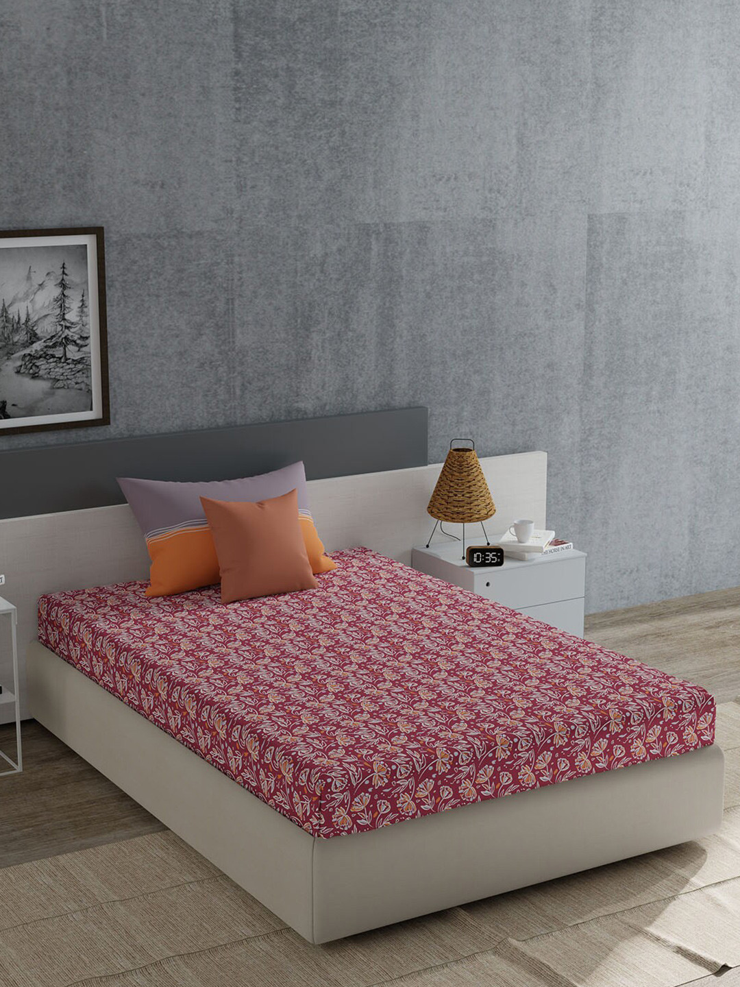 

MYTRIDENT Everyday Maroon Floral Pure Cotton 120 TC Single Bedsheet with 1 Pillow Cover