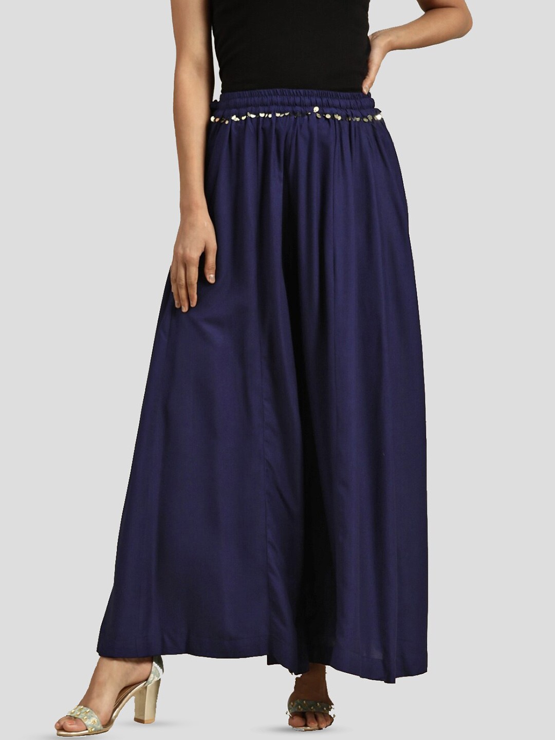 

BCZ Style Flared Ethnic Palazzos, Navy blue