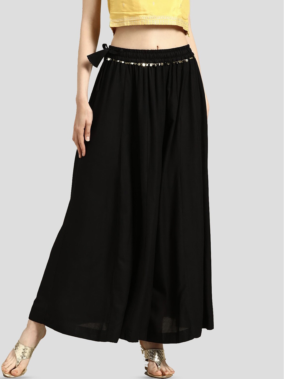 

BCZ Style Flared Fit embellished Detail Palazzos, Black