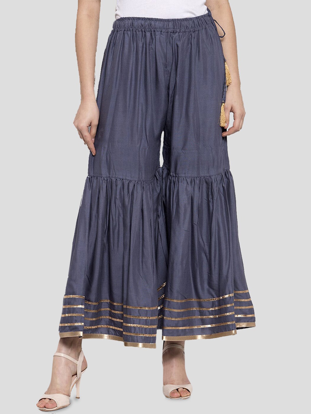 

BCZ Style Elasticated Flared Ethnic Palazzos, Grey