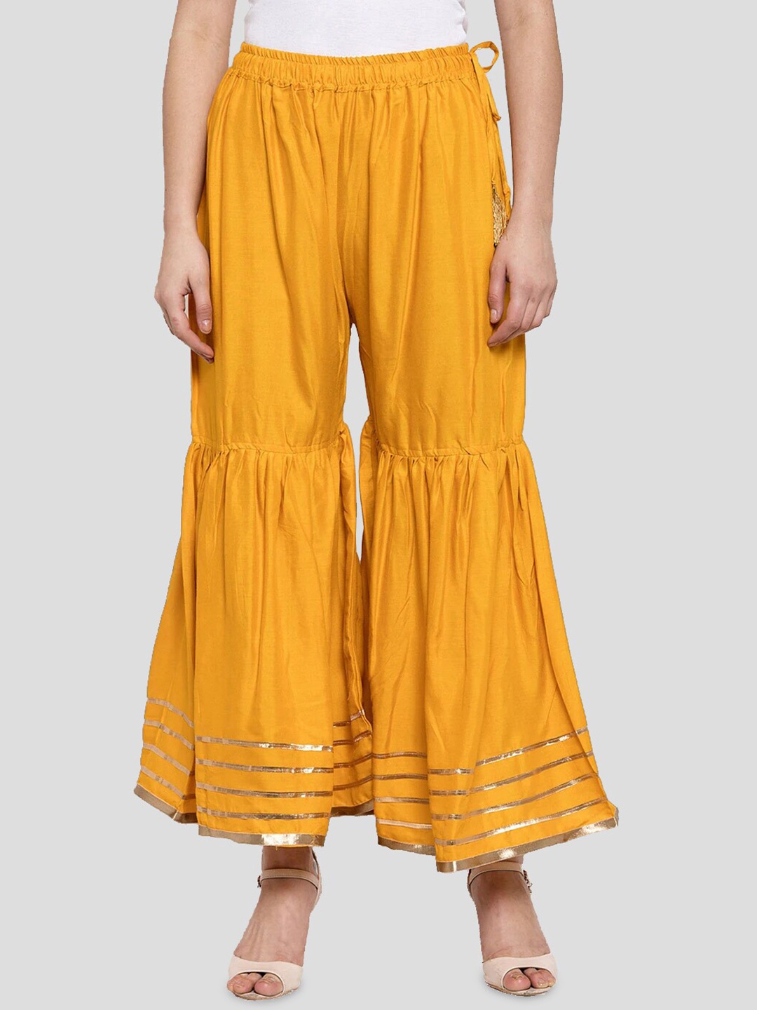 

BCZ Style Elasticated Flared Ethnic Palazzos, Mustard