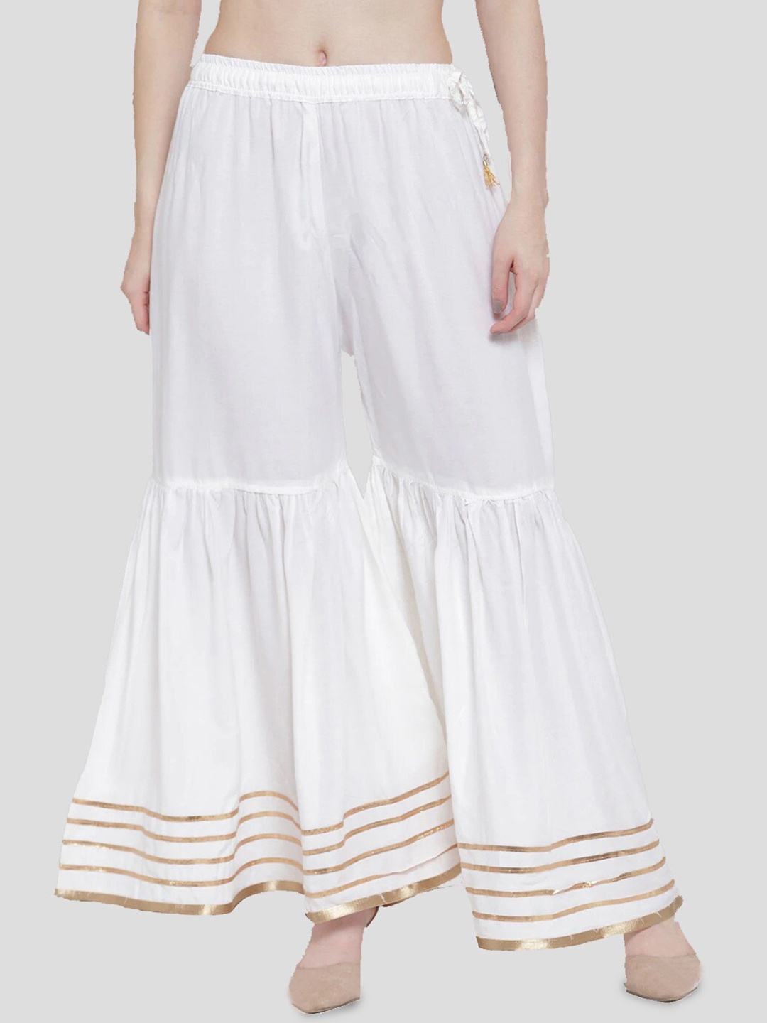 

BCZ Style Elasticated Flared Ethnic Palazzos, White