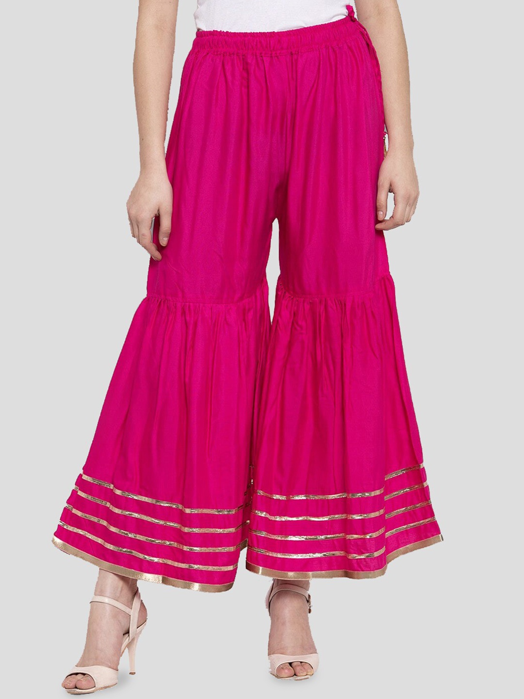 

BCZ Style Elasticated Flared Ethnic Palazzos, Pink