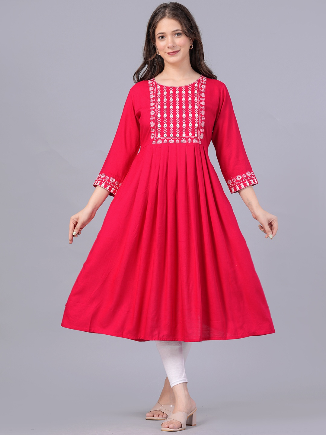 

KUROCK Ethnic Motifs Yoke Design Thread Work Anarkali Kurta, Pink