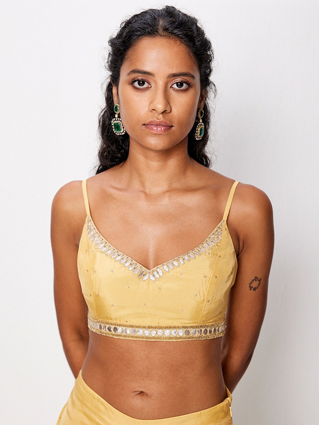 

Ancestry Embellished Bralette Crop Top, Yellow