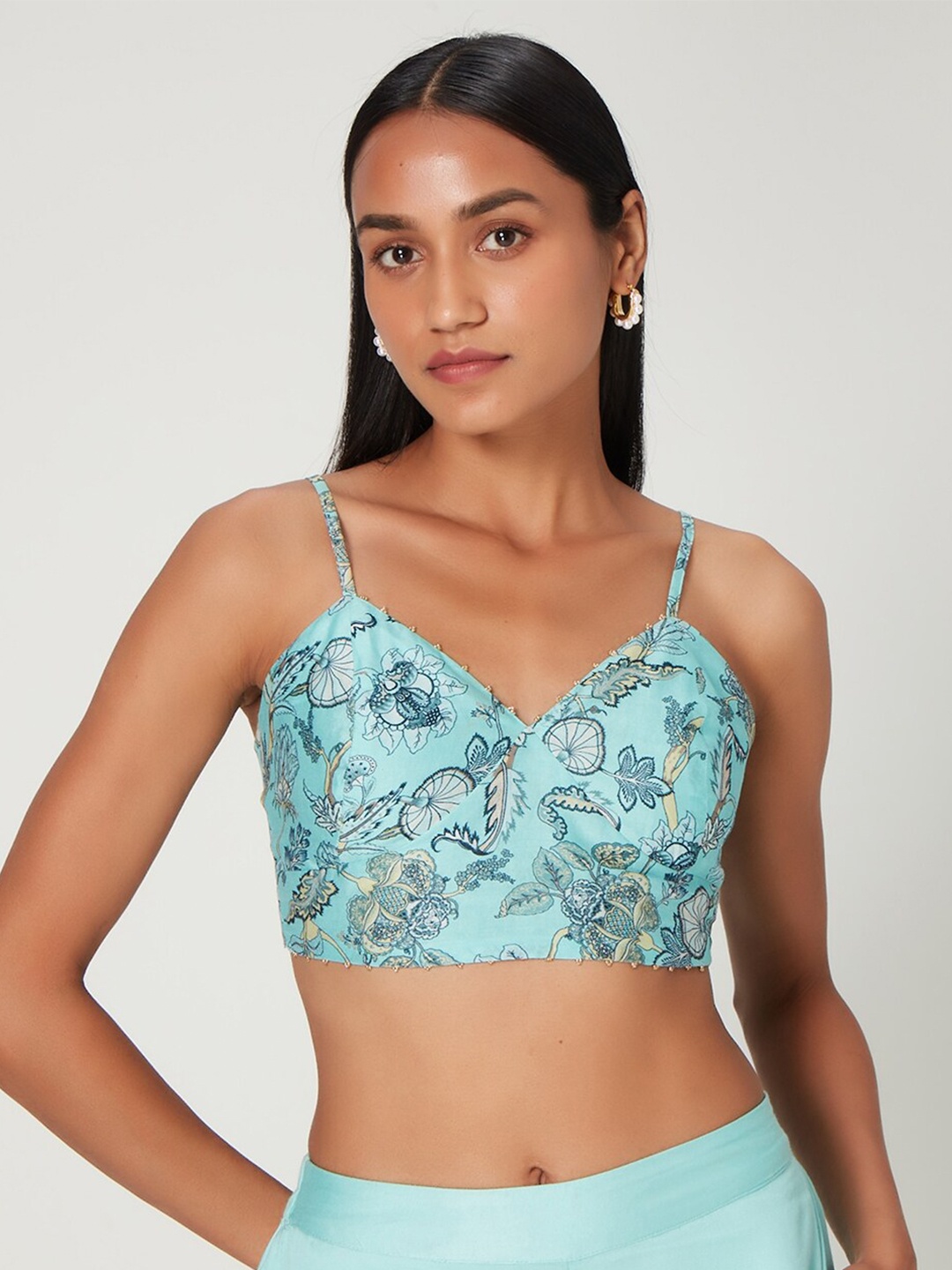 

Ancestry Floral Print Shoulder Straps Bralette Crop Top, Blue