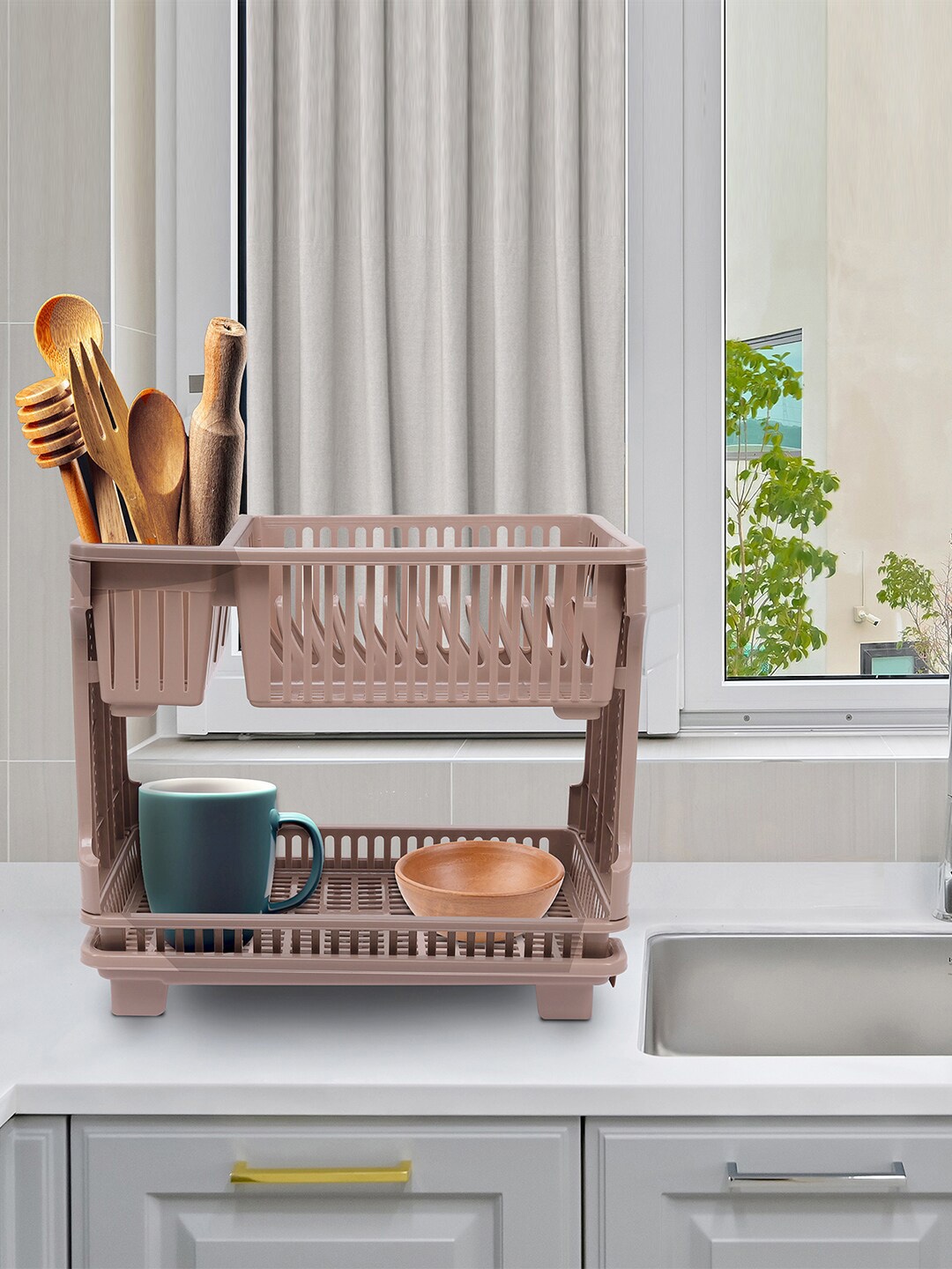 

Kuber Industries Brown Dish Rack With Drainer Kitchen Storage