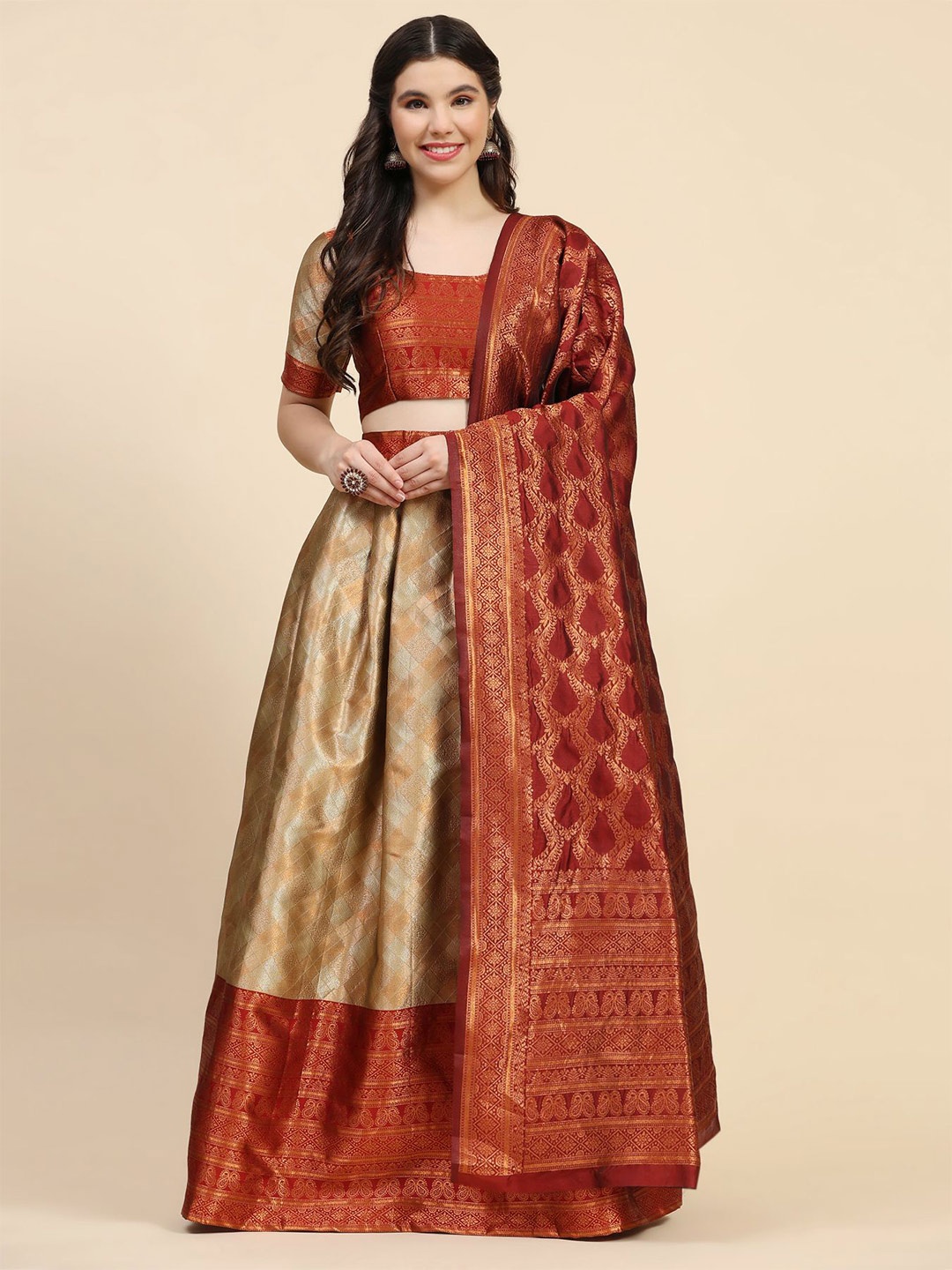 

Phenav Woven Design Ready to Wear Lehenga & Blouse With Dupatta, Brown