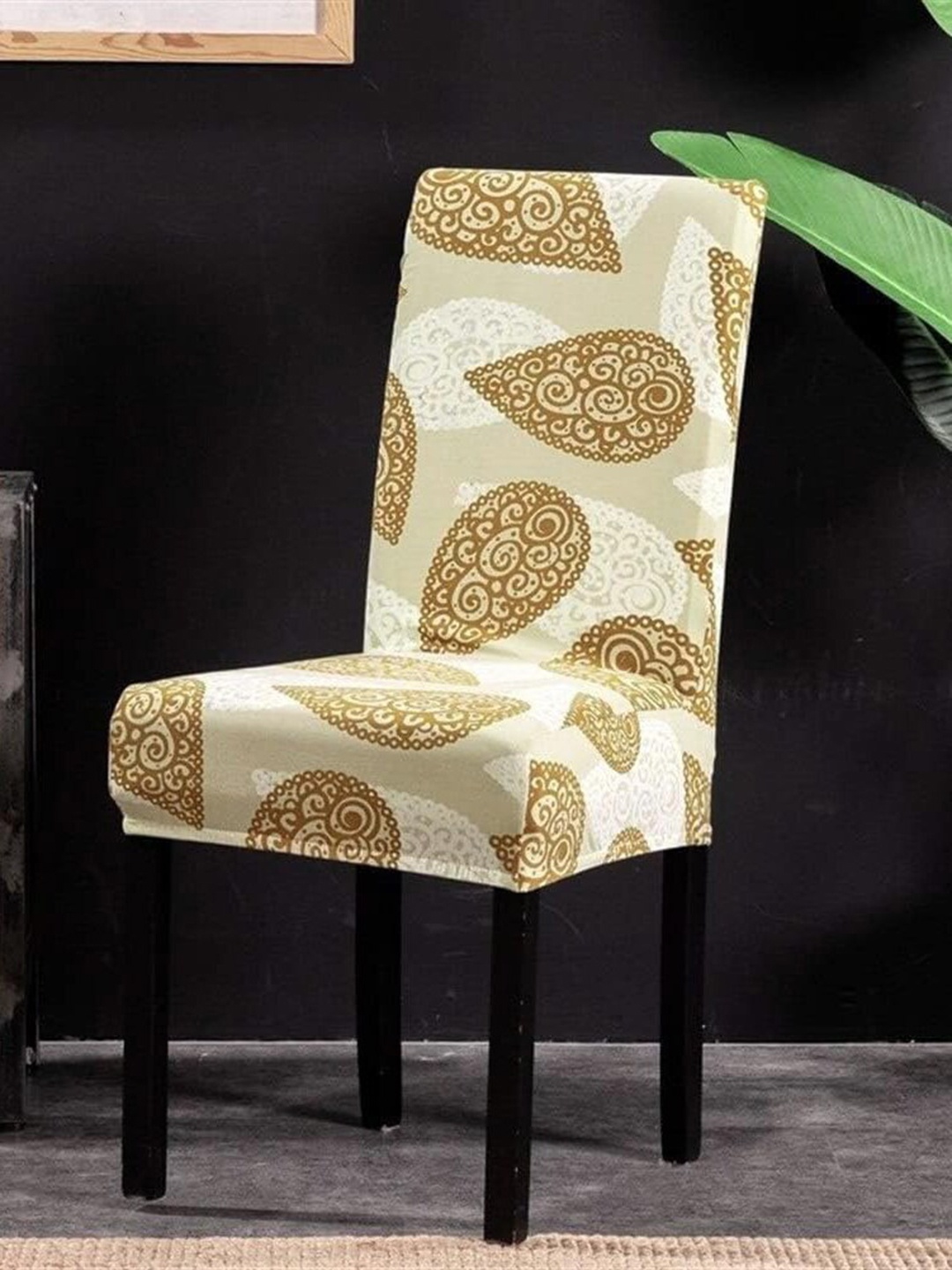 

HOUSE OF QUIRK Beige & Brown 6 Pieces Printed Stretchable Chair Covers