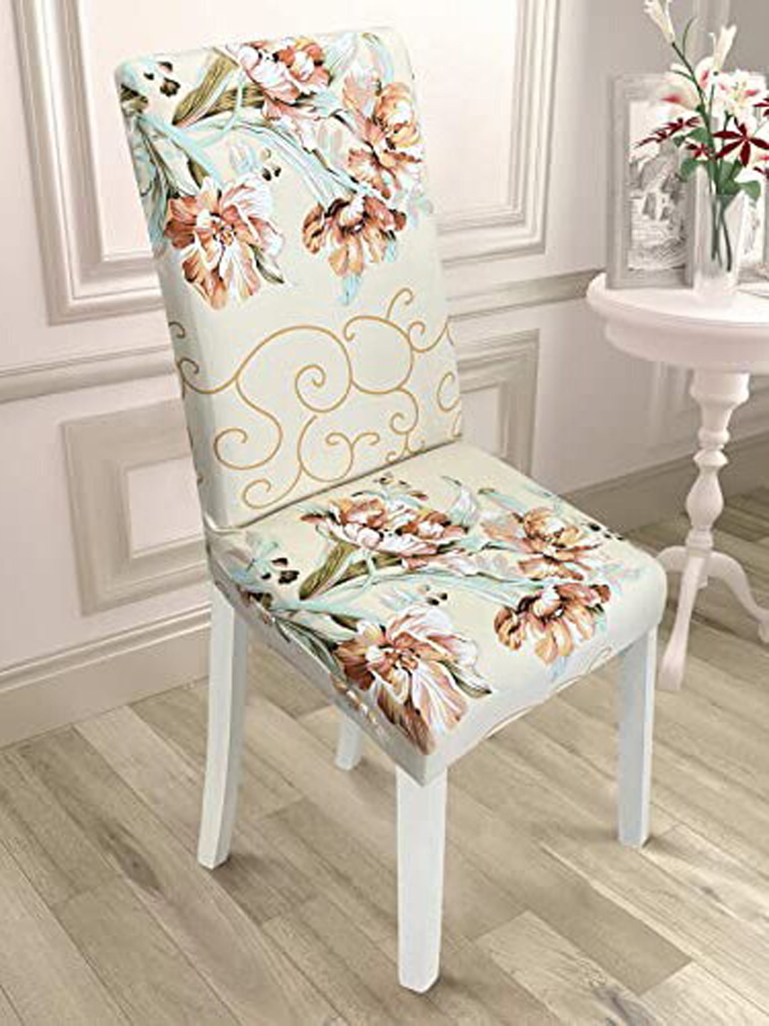 

HOUSE OF QUIRK Beige 4-Pieces Printed Stretchable Chair Covers