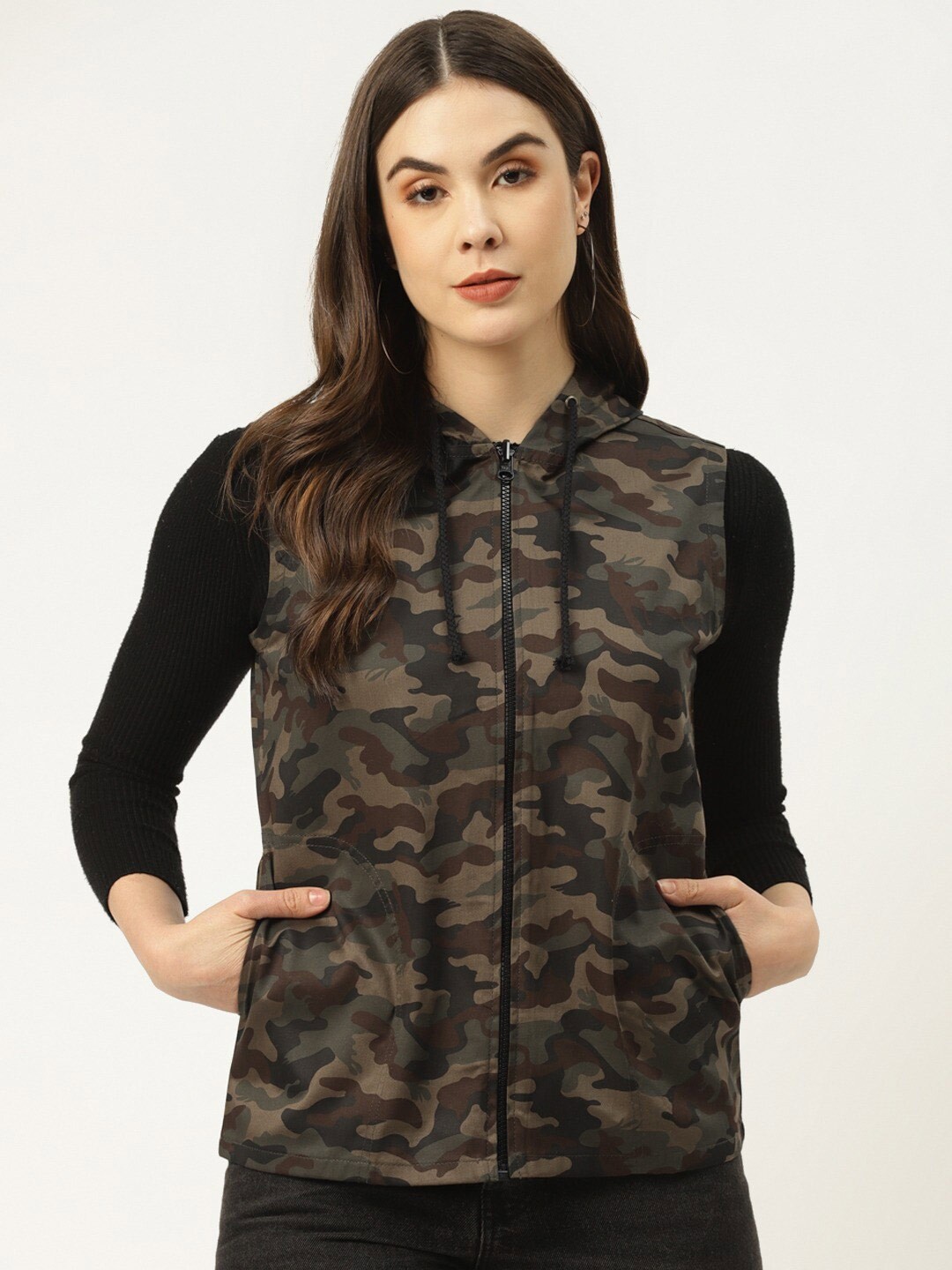 

urSense Camouflage Printed Hooded Pure Cotton Pullover, Brown