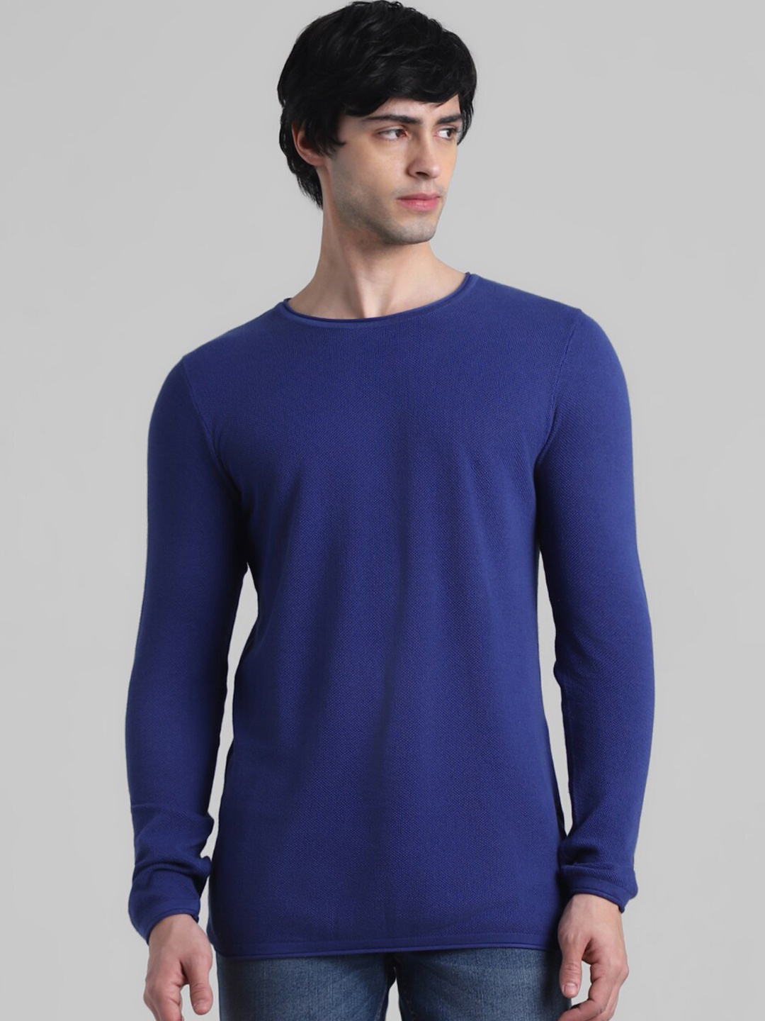 

Jack & Jones Self Design Round Neck Pure Cotton T-shirt, Blue
