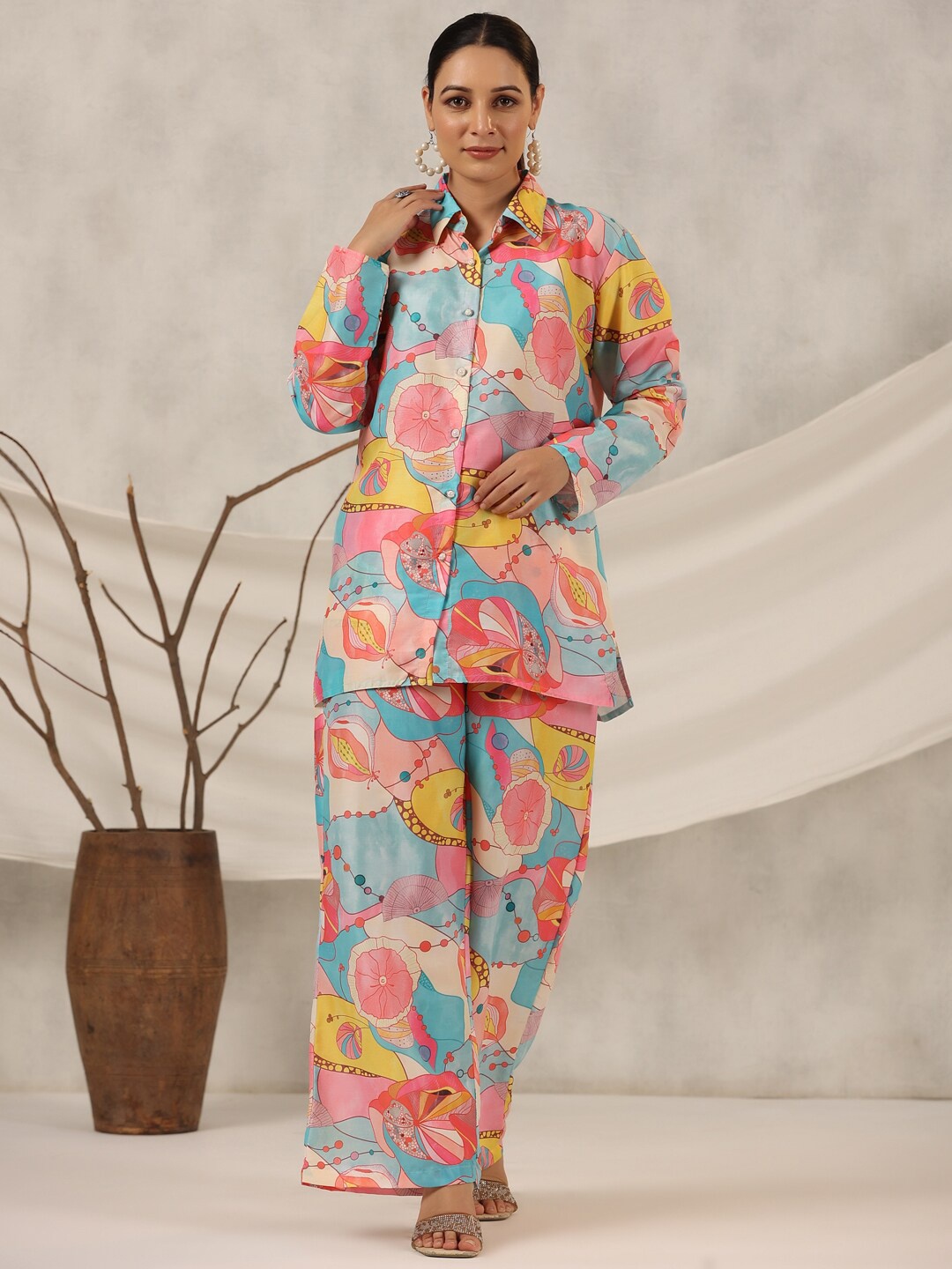 

Juniper Printed Muslin Shirt & Palazzo, Blue