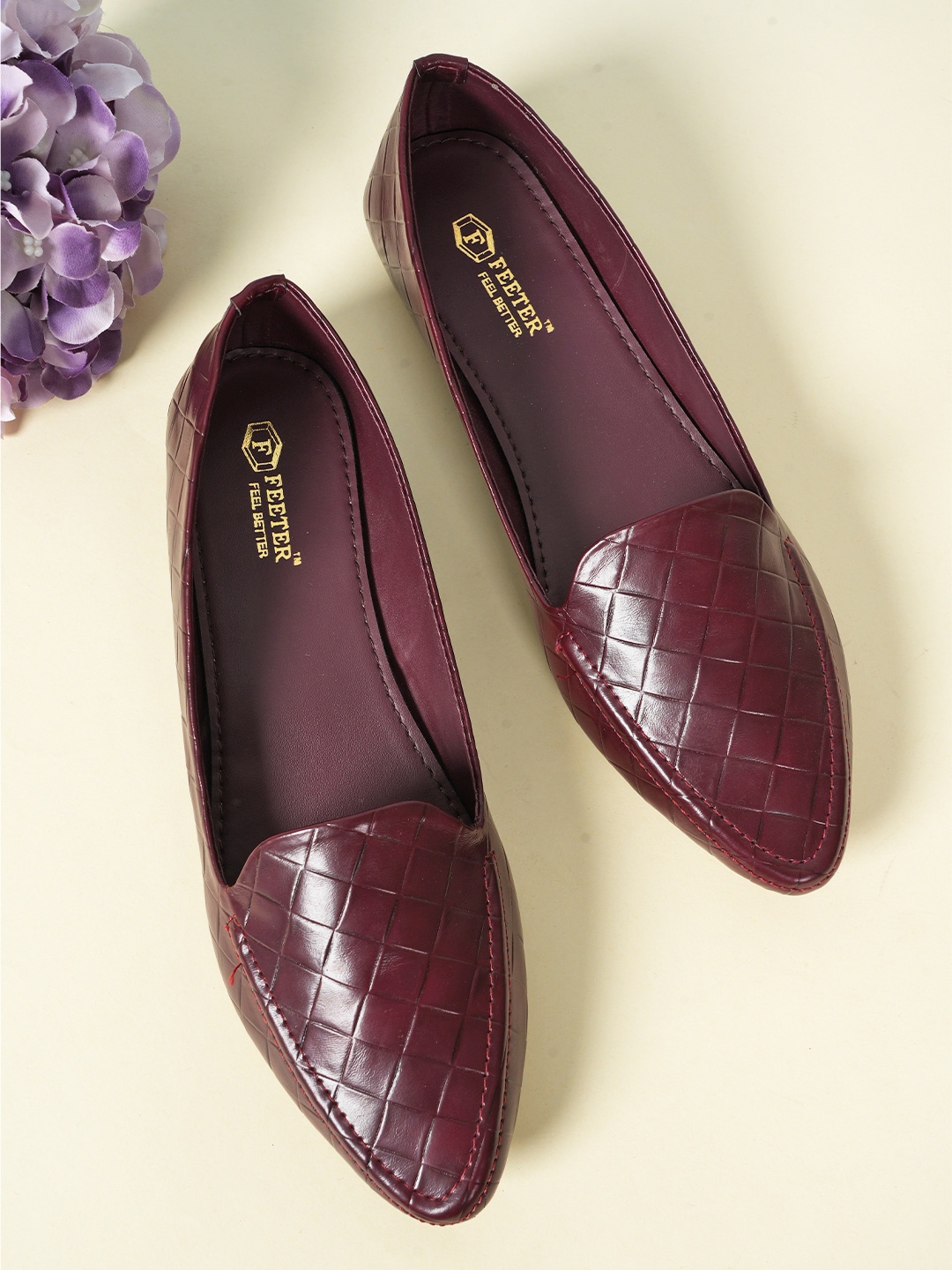 

Style Shoes Pointed Toe Textured Ballerinas, Maroon