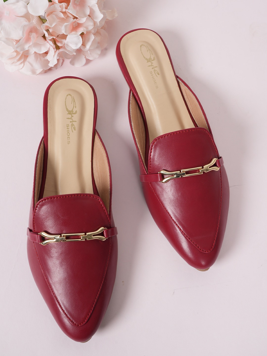 

Style Shoes Pointed Toe Embellished Mules, Maroon