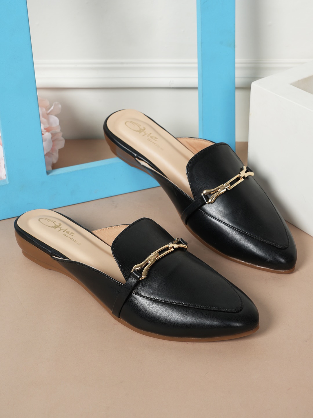 

Style Shoes Pointed Toe Embellished Mules, Black