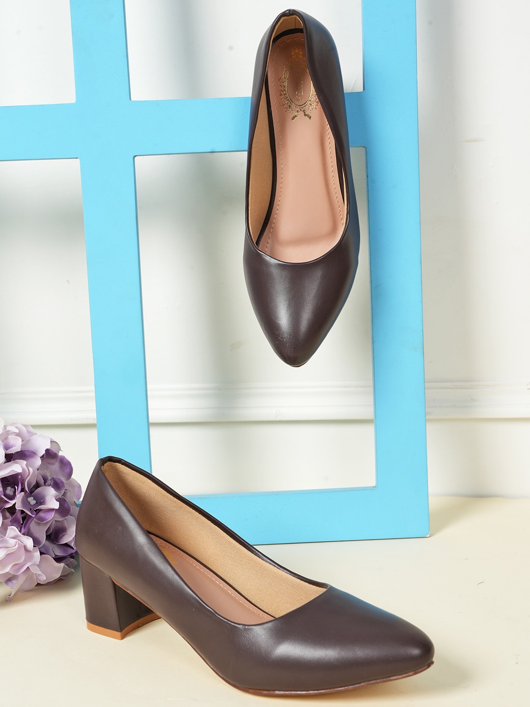 

Style Shoes Pointed Toe Block Pumps, Brown