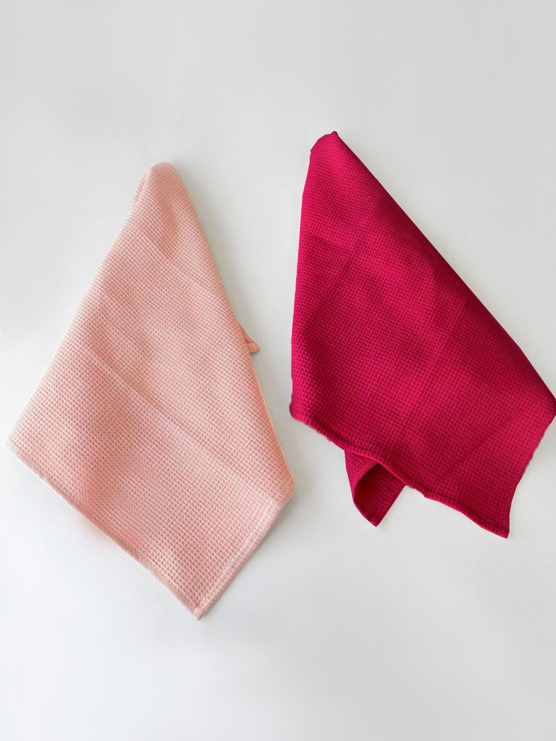 

AVI Living 2 Pcs Coral Pink & Red Waffle Pure Cotton Kitchen Towels