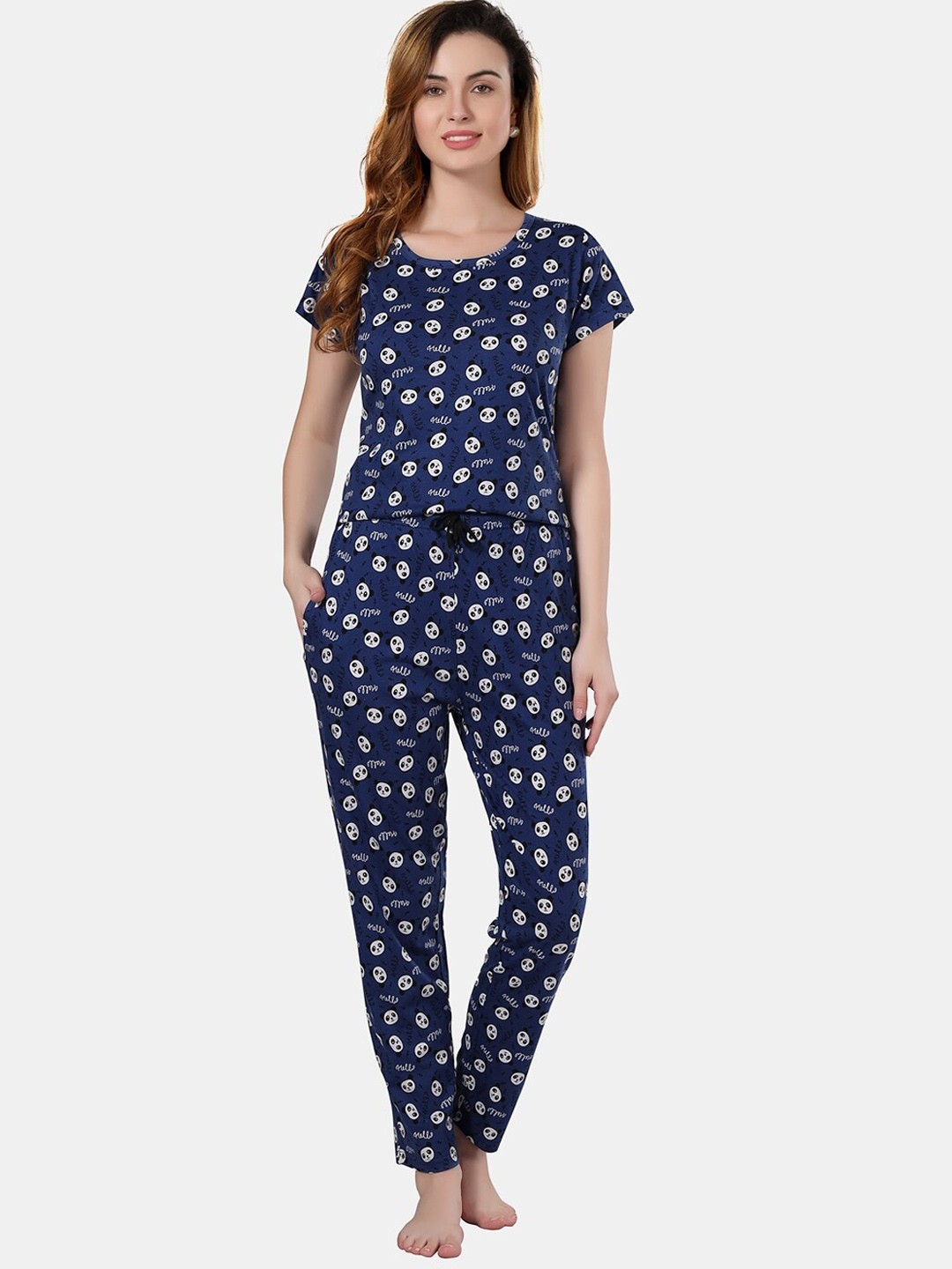 

Fabme Typography Printed Pure Cotton Night suit, Blue