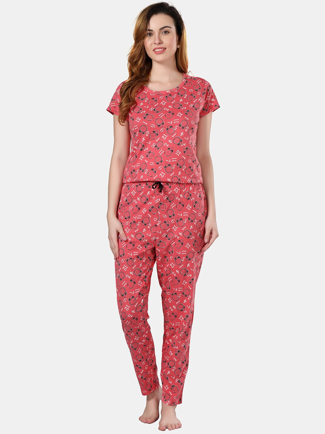 

Fabme Graphic Printed Pure Cotton T-Shirt & Trousers, Peach