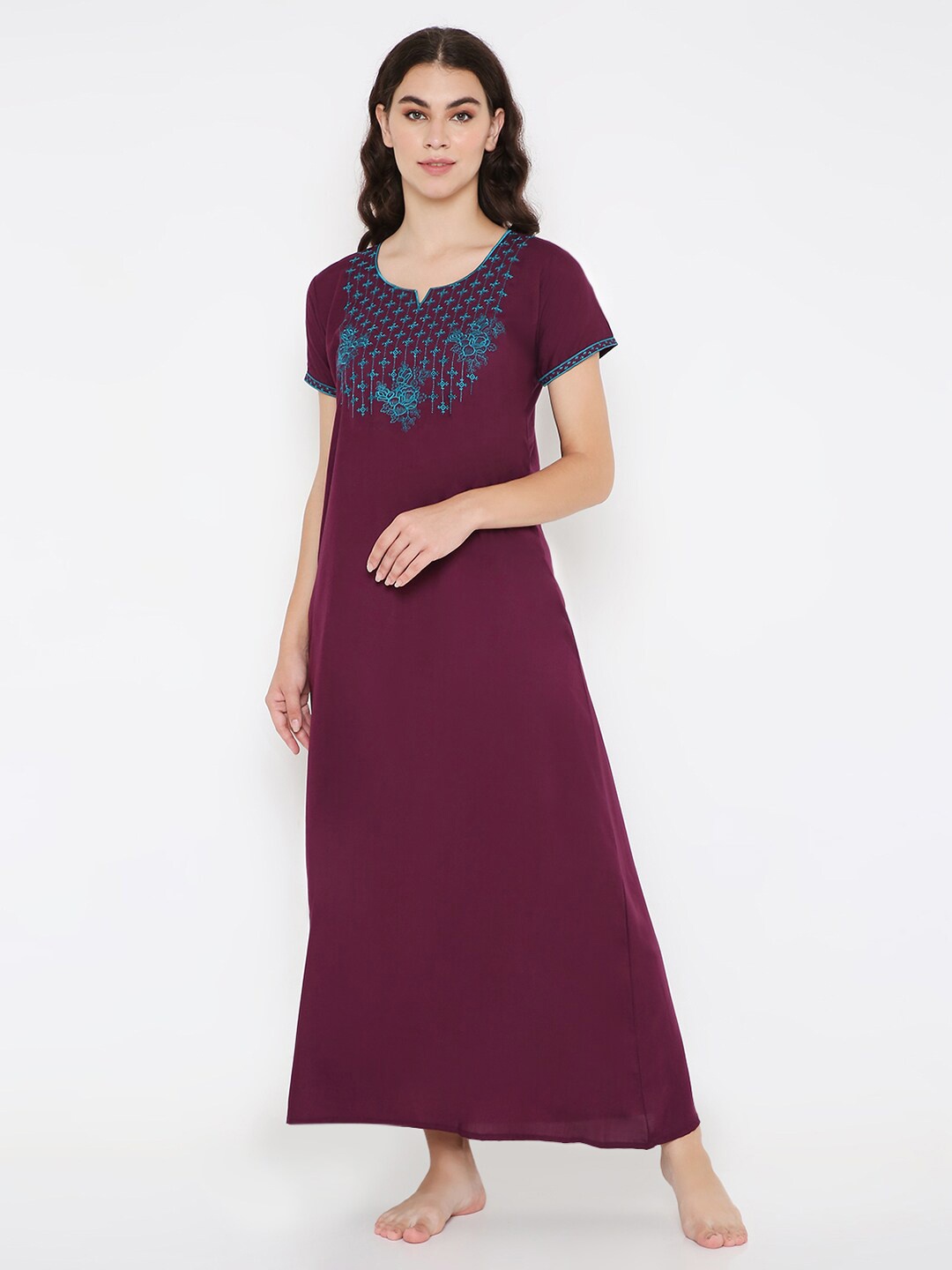 

Sand Dune Floral Embroidered Maxi Nightdress, Maroon