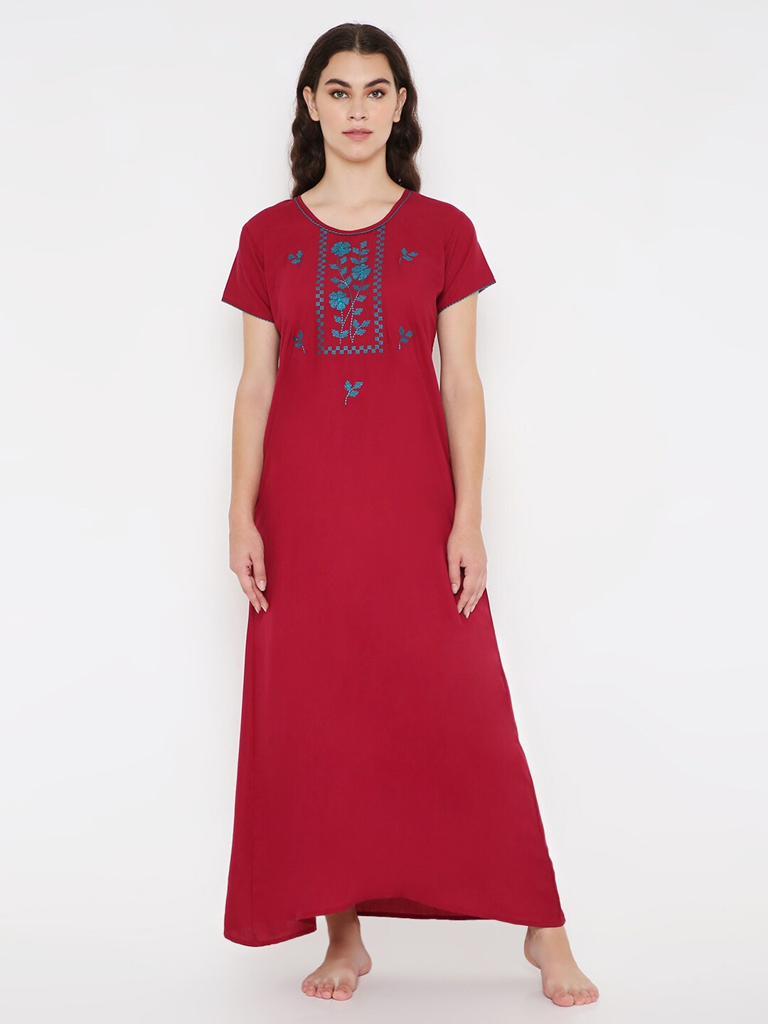 

Sand Dune Floral Embroidered Maxi Nightdress, Maroon