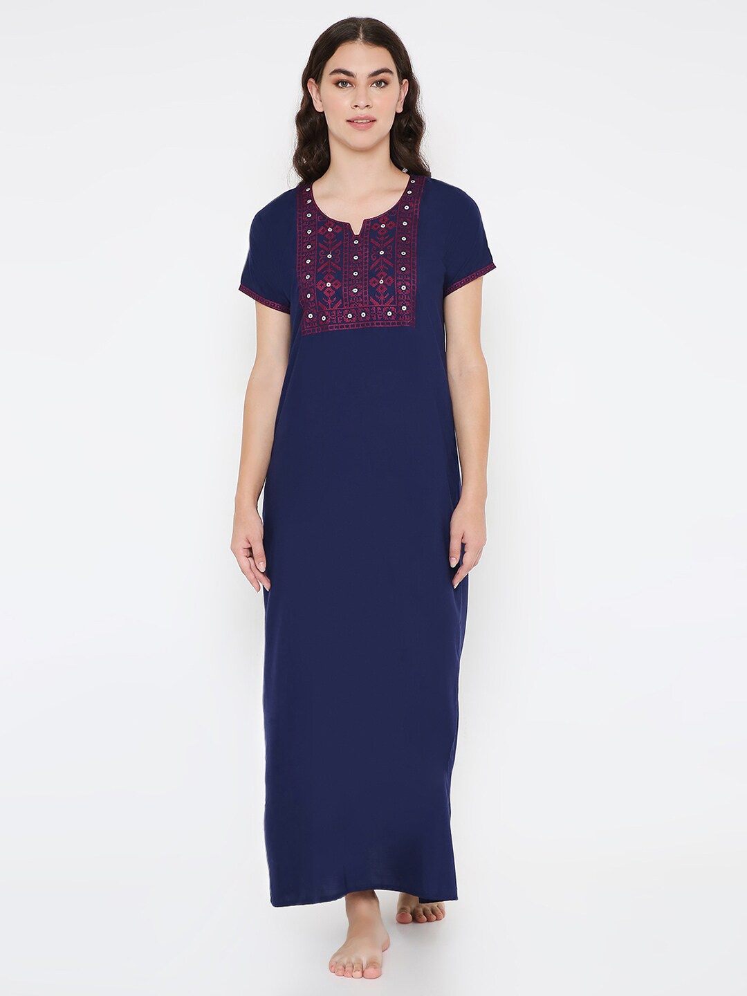 

Sand Dune Floral Embroidered Maxi Nightdress, Navy blue