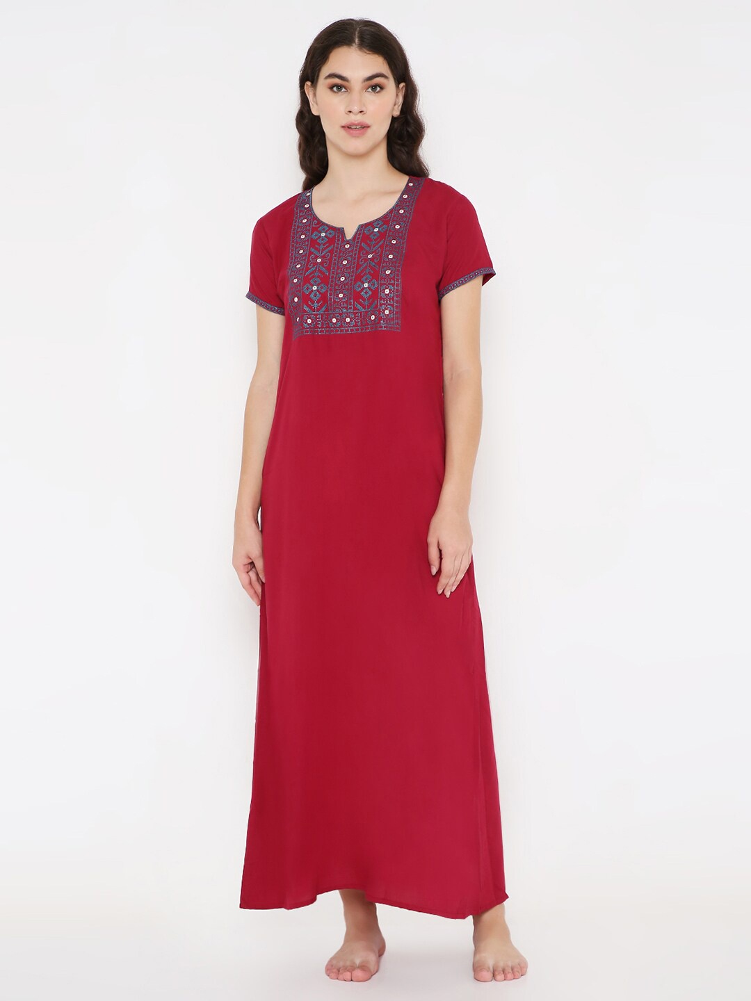 

Sand Dune Floral Embroidered Maxi Nightdress, Maroon