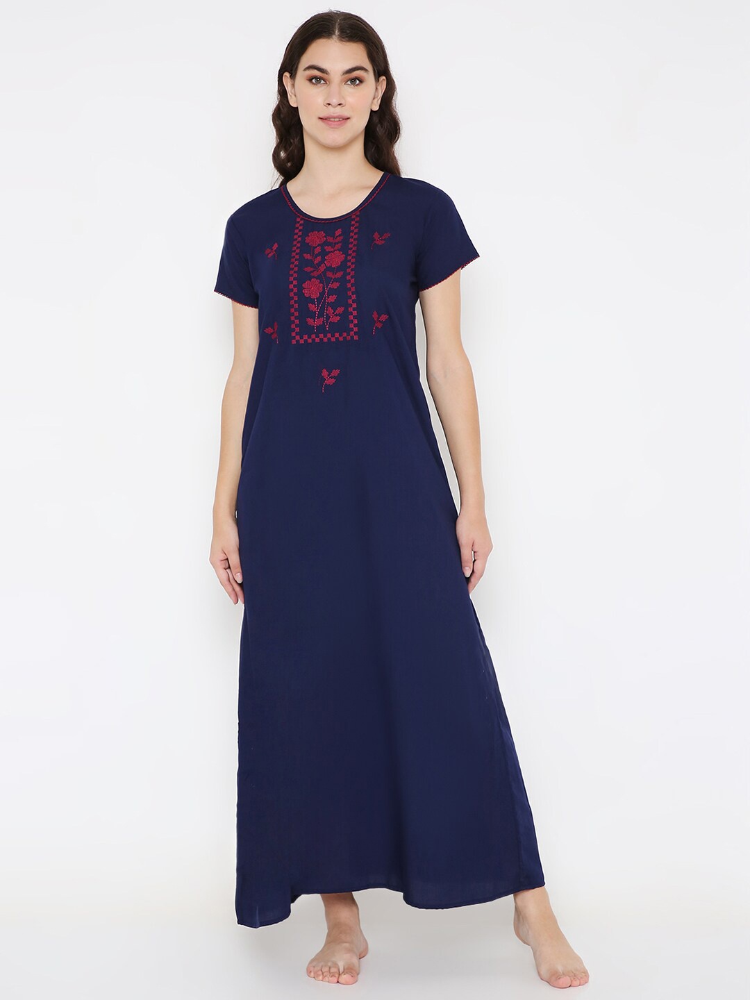 

Sand Dune Floral Embroidered Maxi Nightdress, Navy blue