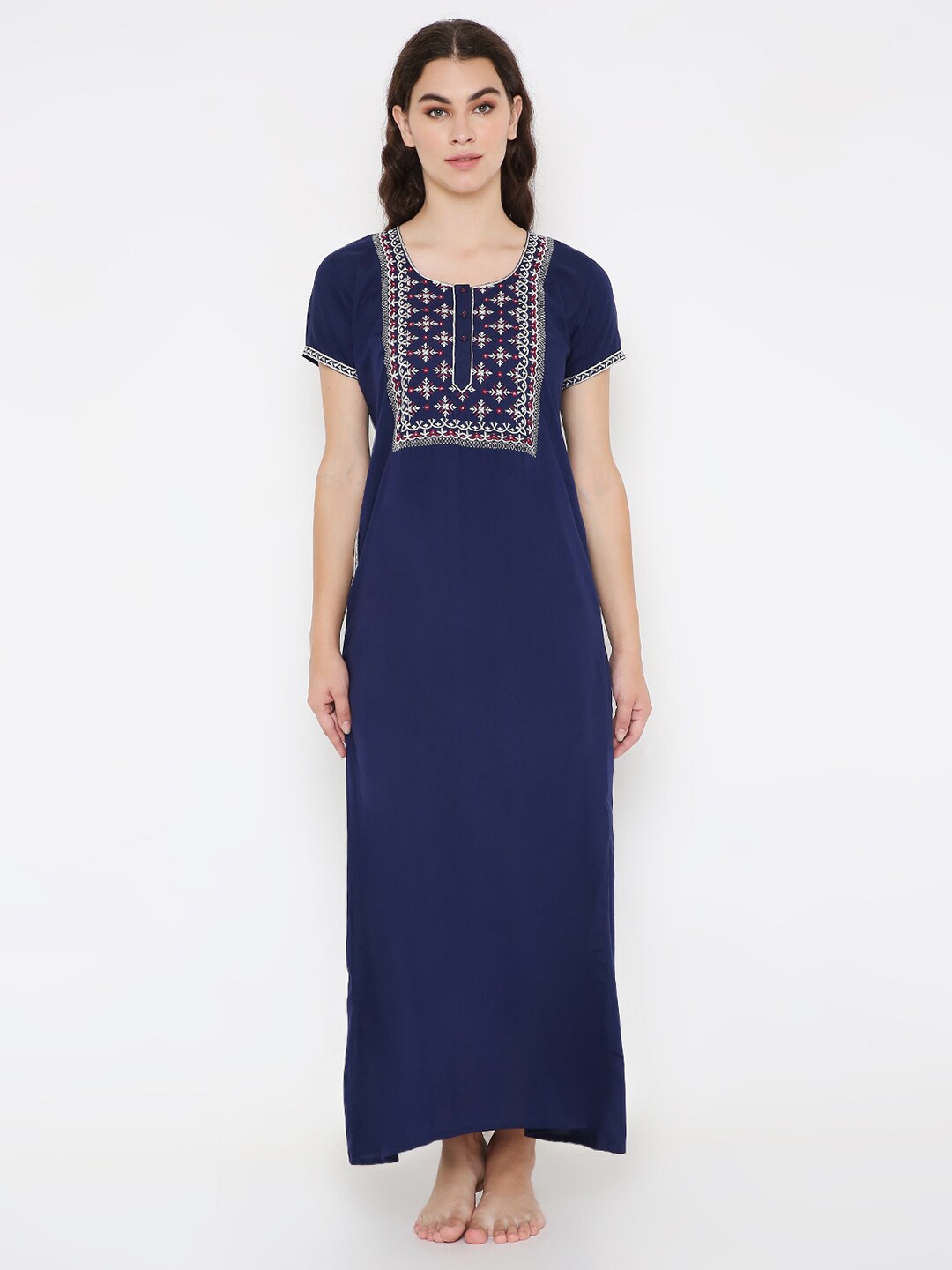 

Sand Dune Floral Embroidered Maxi Nightdress, Navy blue