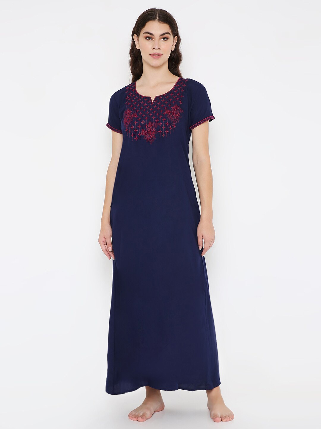

Sand Dune Floral Embroidered Maxi Nightdress, Navy blue