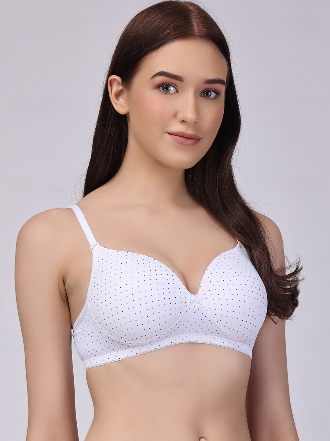 

Floret & Blue Polka Dot Printed Lightly Padded All Day Comfort Full Coverage T-Shirt Bra, White