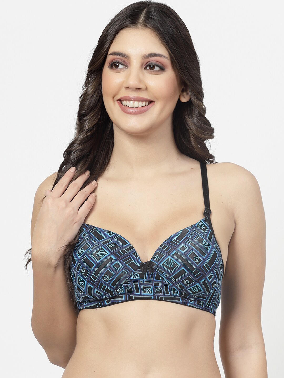 

Floret Printed Full Coverage Lightly Padded Seamless T-shirt Bra With All Day Comfort, Black