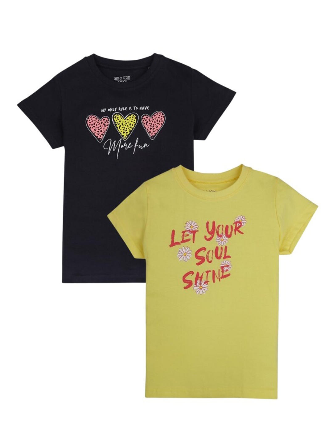 

Gini and Jony Girls Pack Of 2 Typography Printed Cotton T-shirt, Black