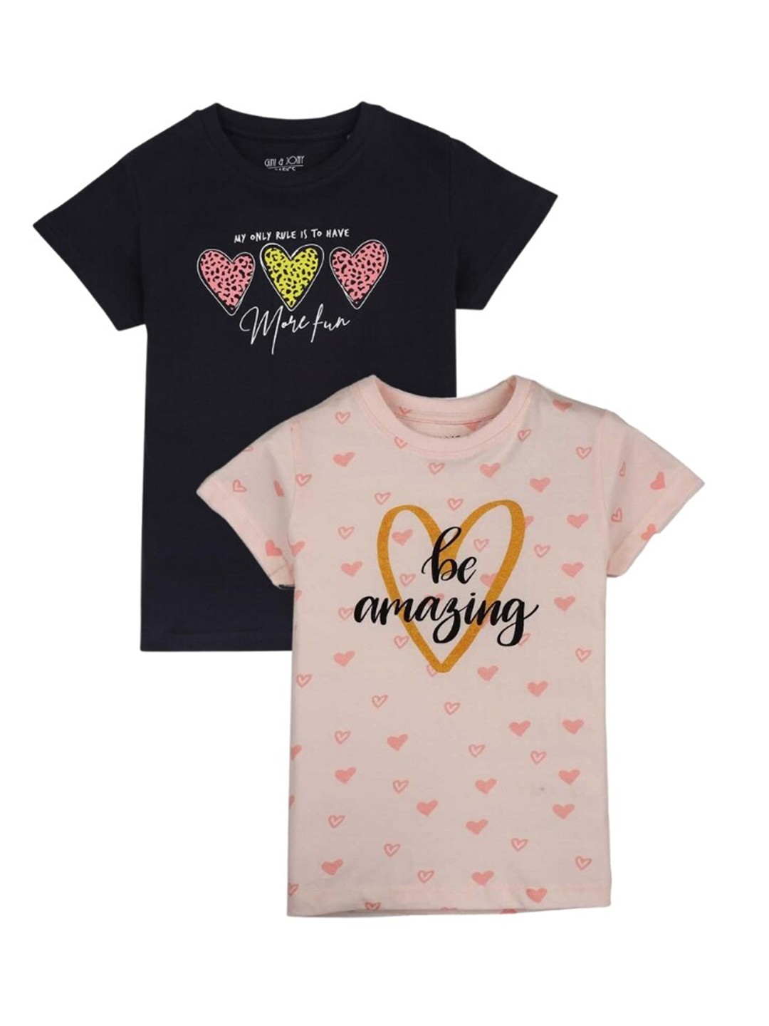 

Gini and Jony Girls Pack Of 2 Typography Printed Cotton T-Shirt, Black