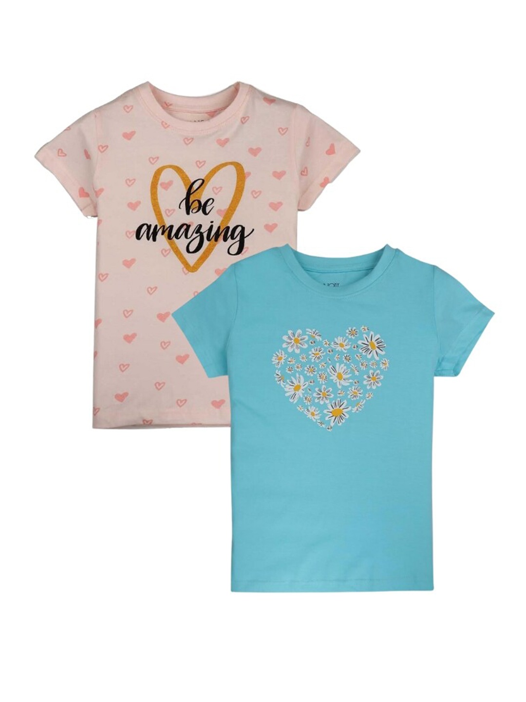 

Gini and Jony Girls Pack Of 2 Graphic Printed Cotton T-Shirt, Pink