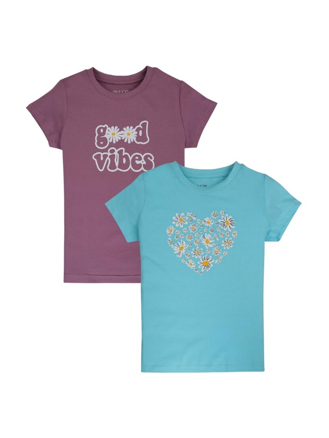 

Gini and Jony Girls Pack Of 2 Graphic Printed Round Neck Cotton T-Shirt, Purple