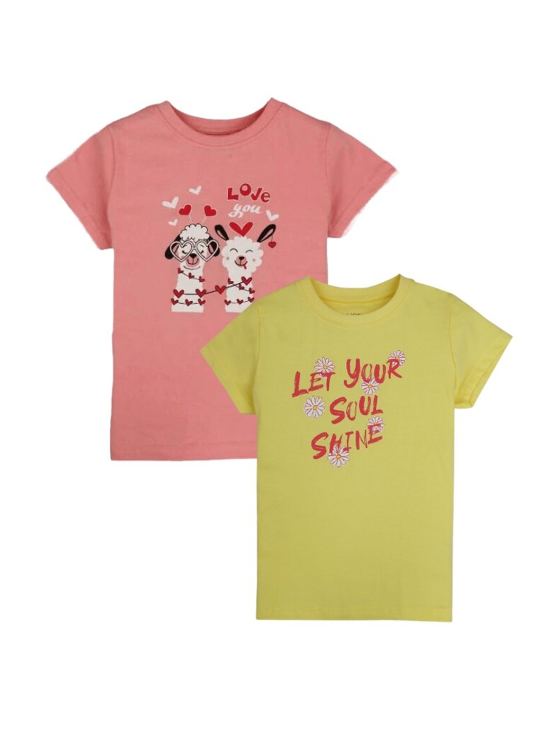 

Gini and Jony Girls Pack Of 2 Typography Printed Cotton T-Shirt, Pink